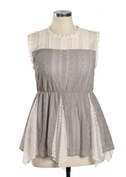Grey and White Lace sleeveless top