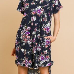 Navy dress with flower