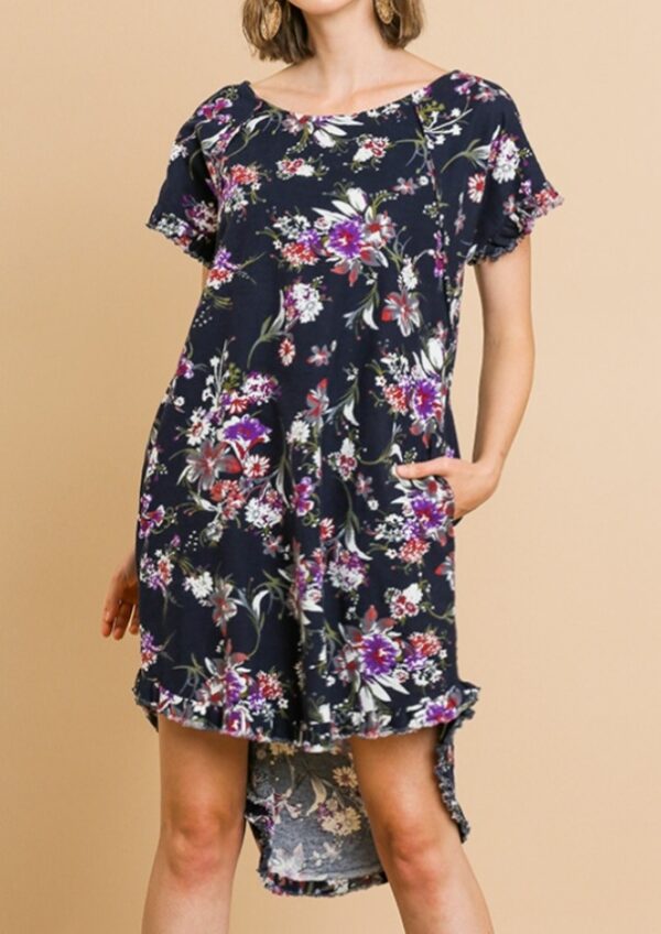 Navy dress with flower