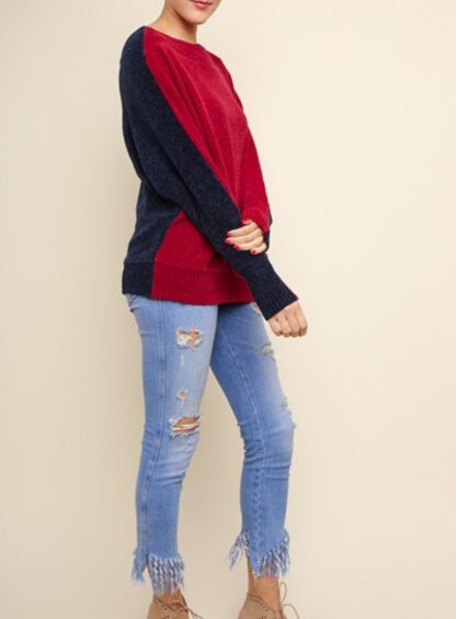 Red & Navy Chenille sweater