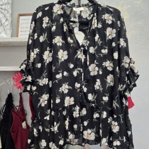 Black sheer floral blouse