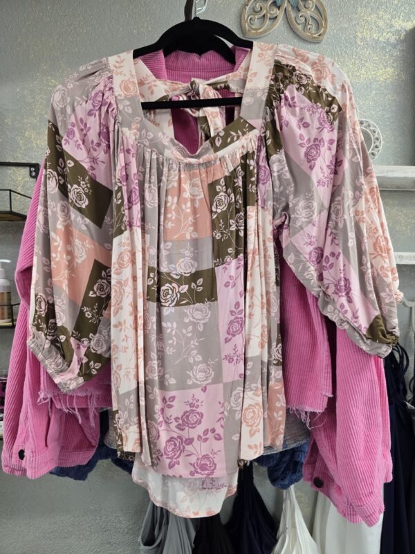 Pink Patchwork Floral Blouse