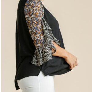 Black top with floral sleeves