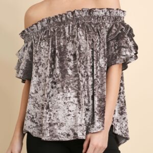 Titanium velvet top with Layered ruffle sleeves