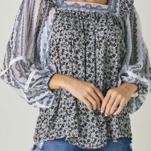 Black and White sheer floral blouse