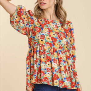 Red mix floral blouse