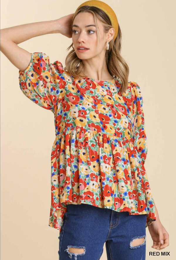 Red mix floral blouse