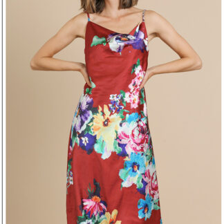 Large flower red strap dress