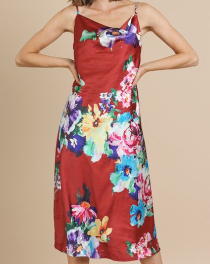 Large flower red strap dress - Image 2