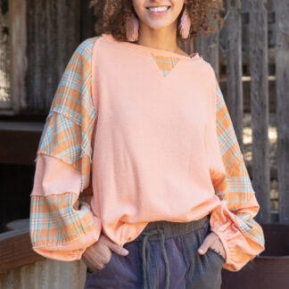Long sleeve plaid with orange and green
