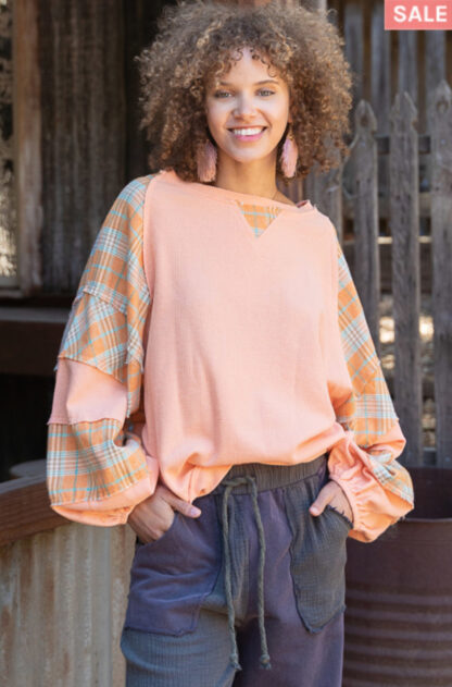 Long sleeve plaid with orange and green