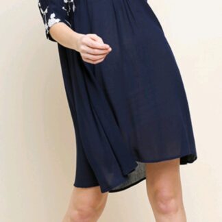 Navy dress with embroidered white flowers