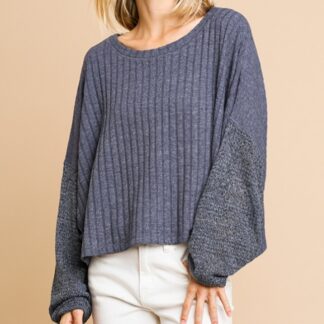 Oversized Midnight Blue Sweater with Knit Sleeves