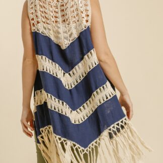 Blue Crochet Long Vest